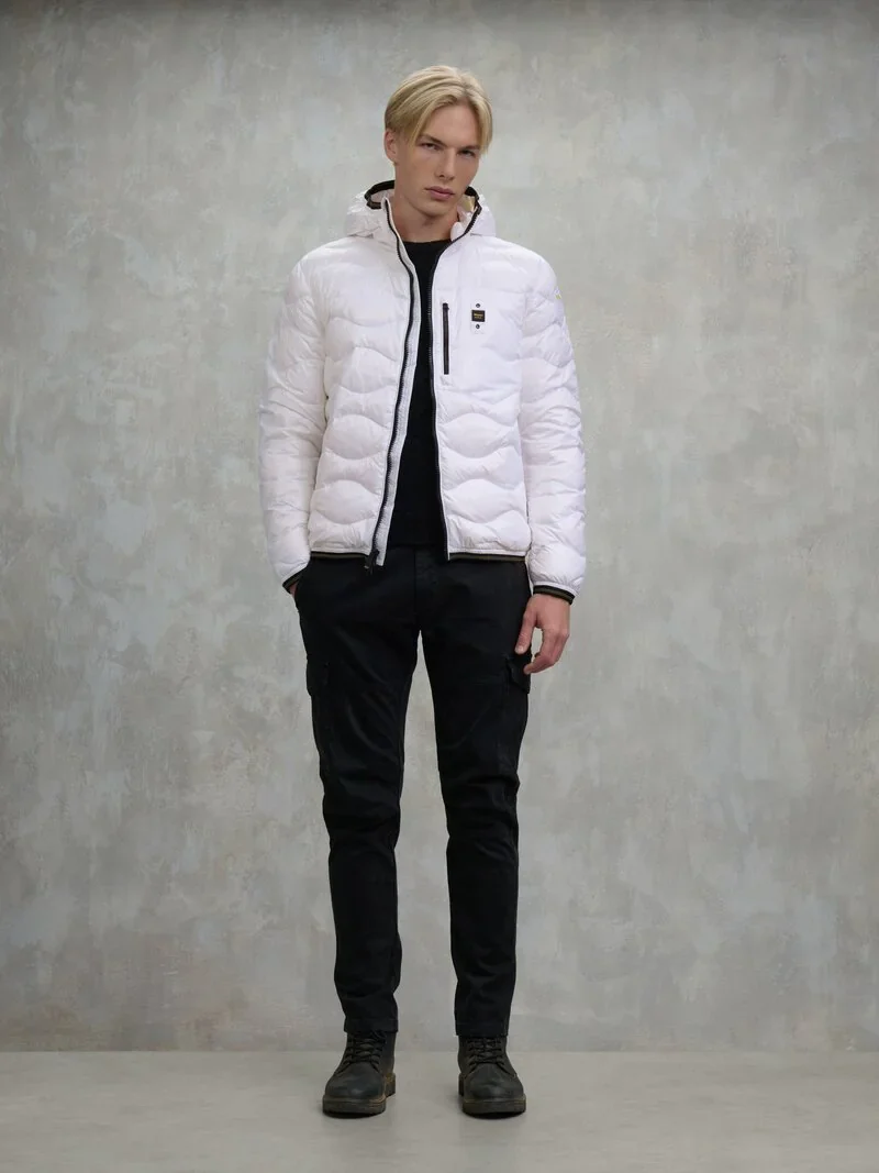 Blauer Giacca Piumino da uomo a onde Wave bianco - Image 5