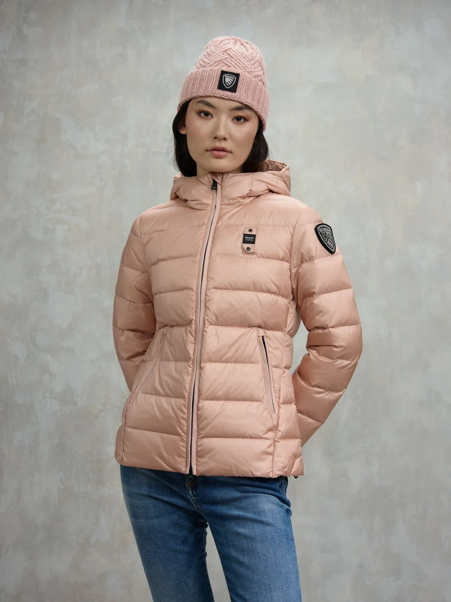 Blauer Giacca Piumino da donna Sfiancato Charme rosa - Image 3