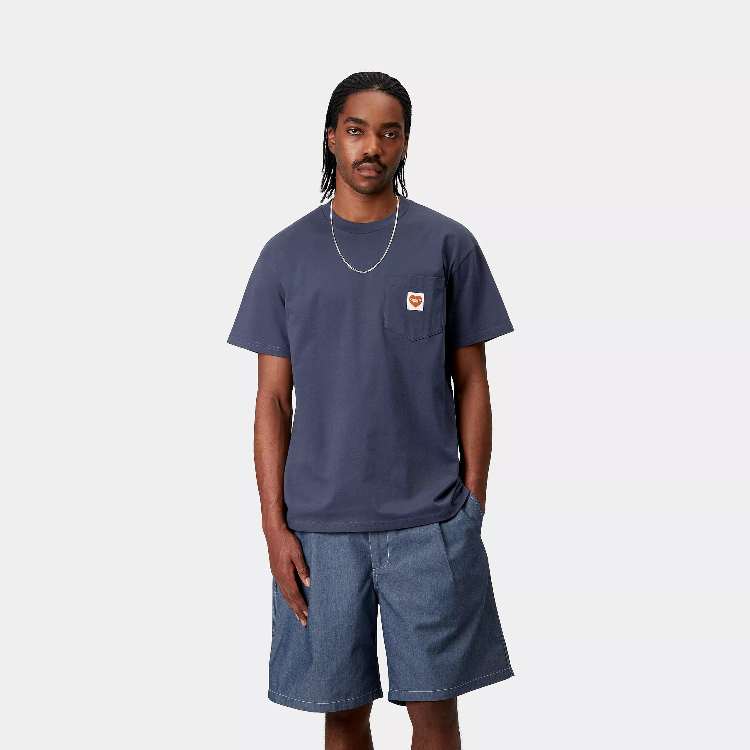 Carhatt Wip T-Shirt da uomo manica corta Pocket Heart blu - Image 4