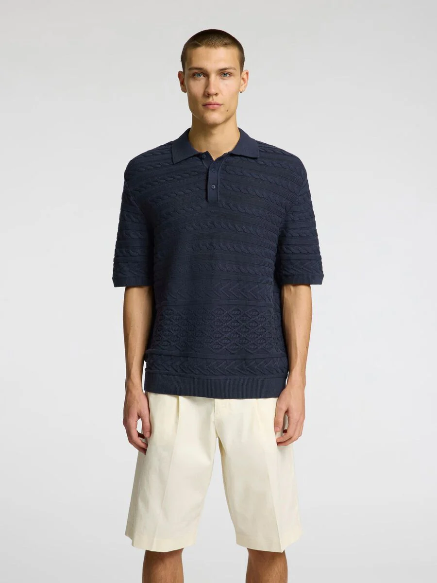 Selected Maglia in cotone da uomo Polo blu - Image 3