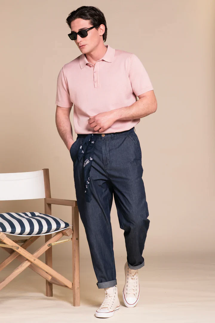 Impure Polo leggera in maglia da uomo Owen rosa - Image 4