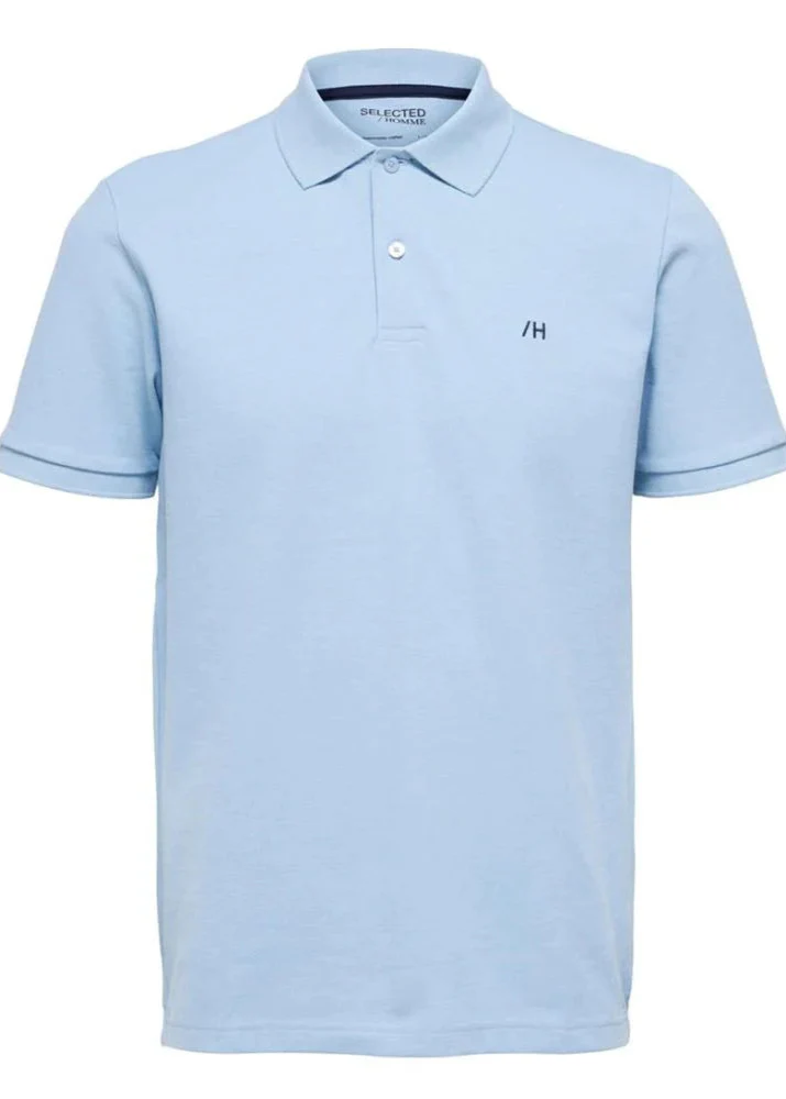 Selected Polo da uomo manica corta Dante celeste
