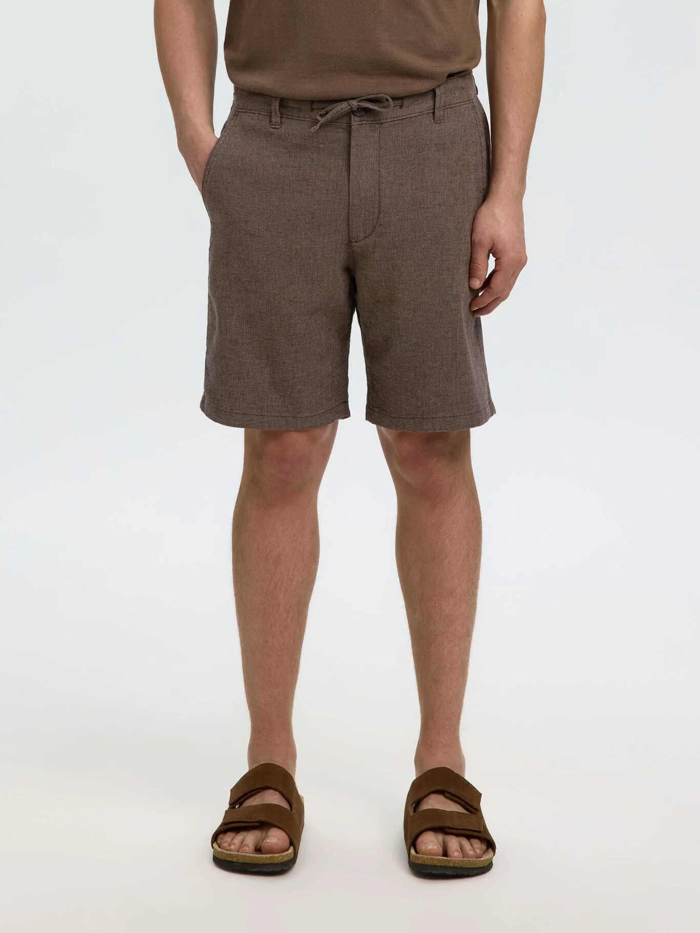 Selected Pantaloncino in misto lino da uomo Brody marrone - Image 3