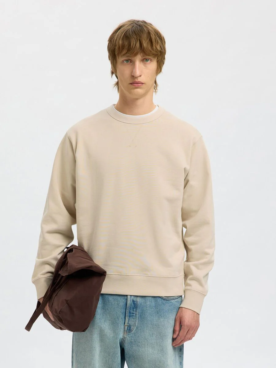 Selected Felpa girocollo da uomo Relax beige - Image 3