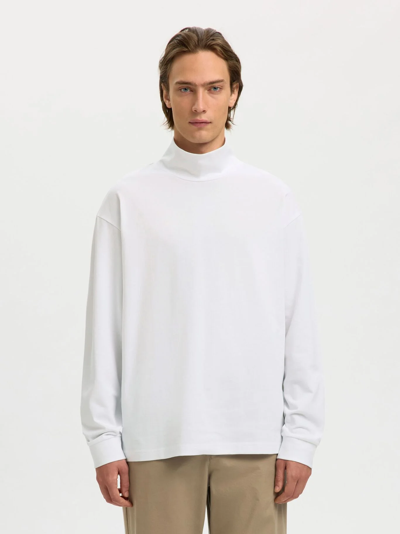 Selected T-Shirt da uomo a manica lunga Relax Risk bianca - Image 2