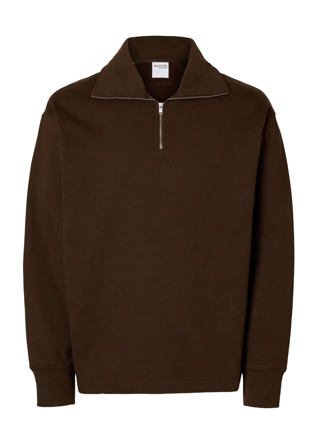 Selected Felpa da uomo con mezza zip Relax Ron marrone