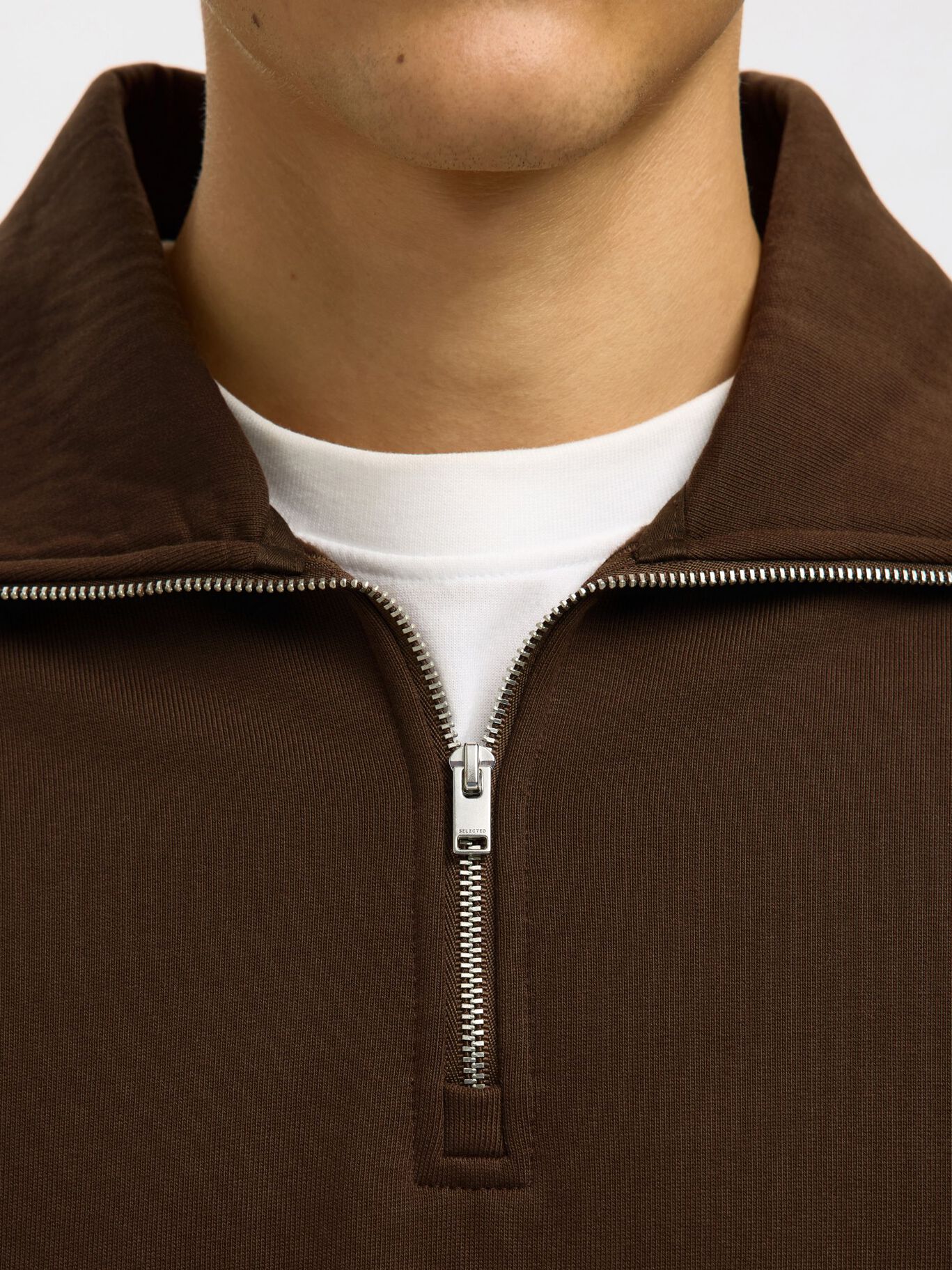 Selected Felpa da uomo con mezza zip Relax Ron marrone - Image 2