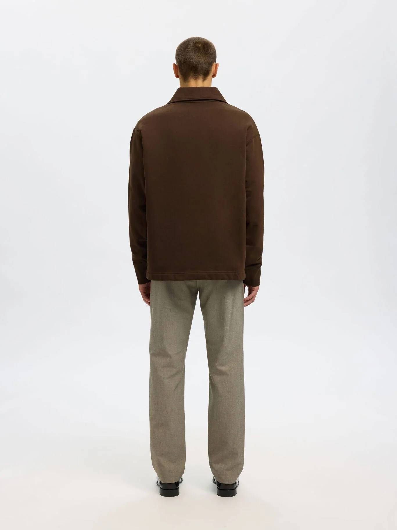 Selected Felpa da uomo con mezza zip Relax Ron marrone - Image 5