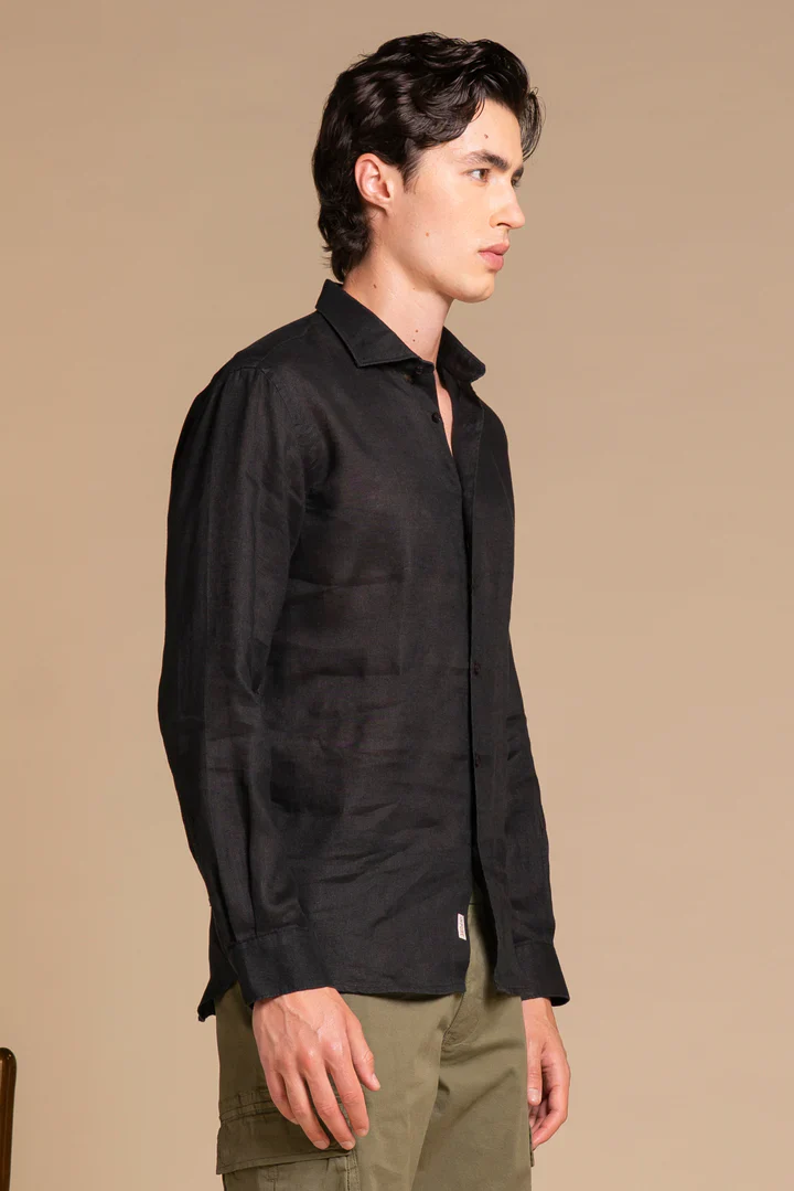 Impure Camicia da uomo in lino Riley nera - Image 3
