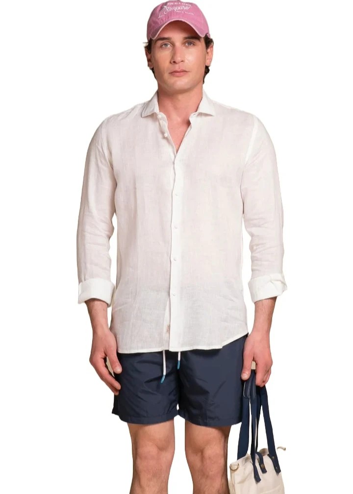 Impure Camicia da uomo in lino Riley bianco