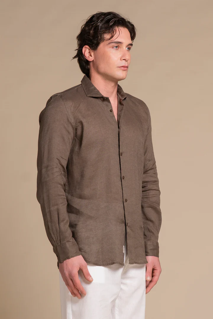 Impure Camicia da uomo in lino Riley marroncino - Image 3
