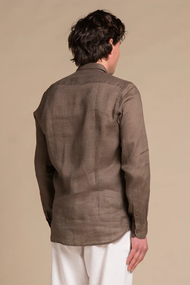 Impure Camicia da uomo in lino Riley marroncino - Image 4