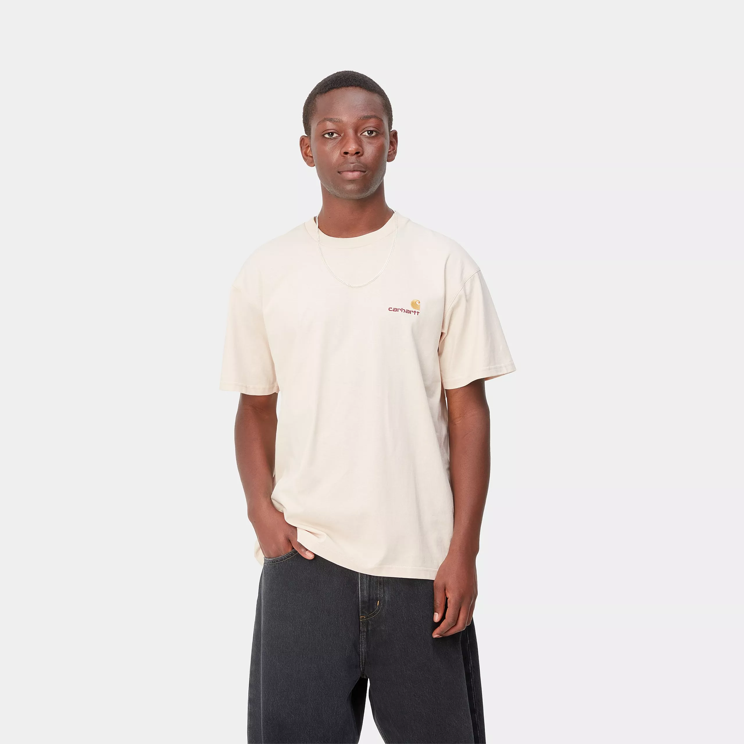 Carhartt Wip T-Shirt da uomo manica corta American Script beige - Image 3