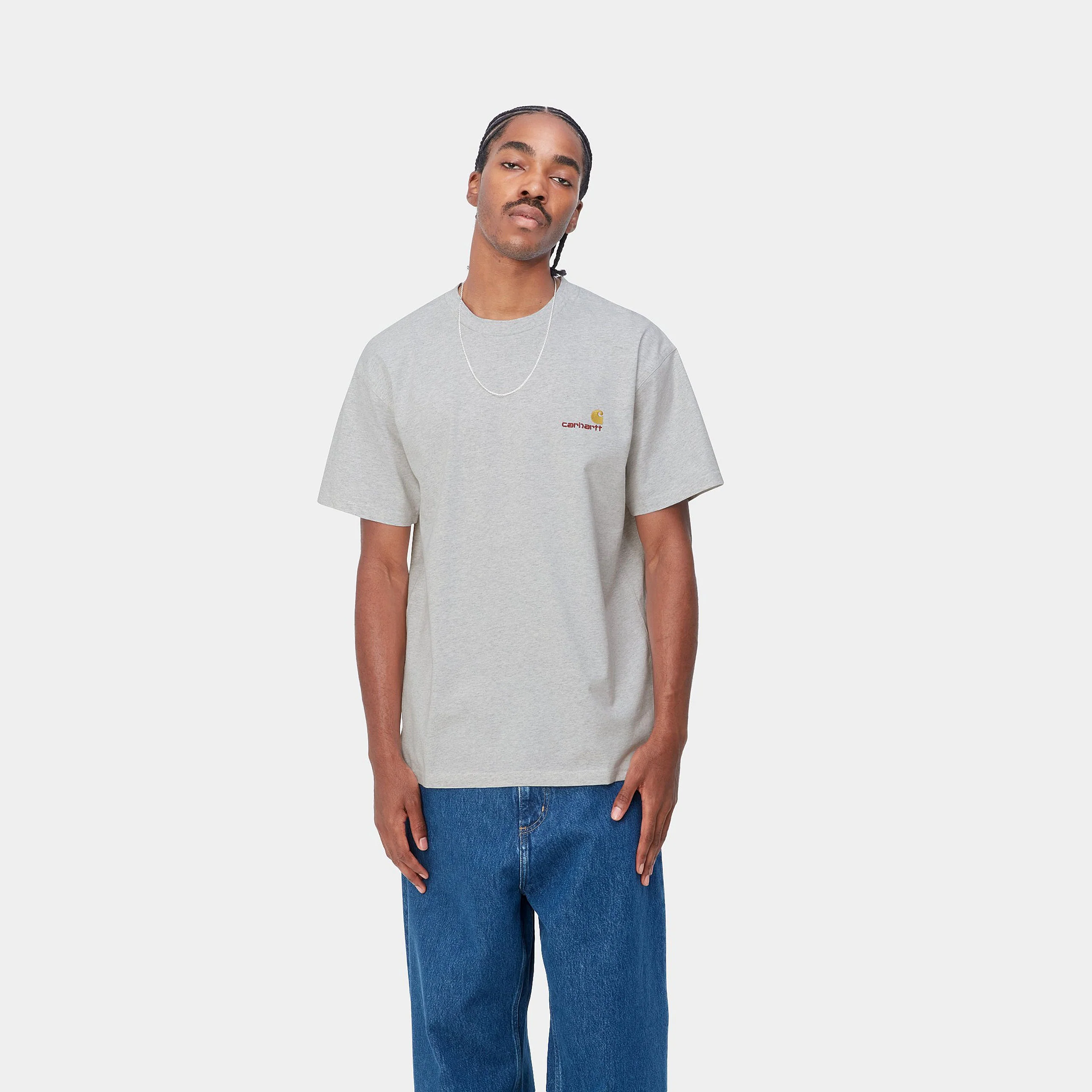 Carhartt Wip T-Shirt da uomo manica corta American Script grigio chiaro - Image 3