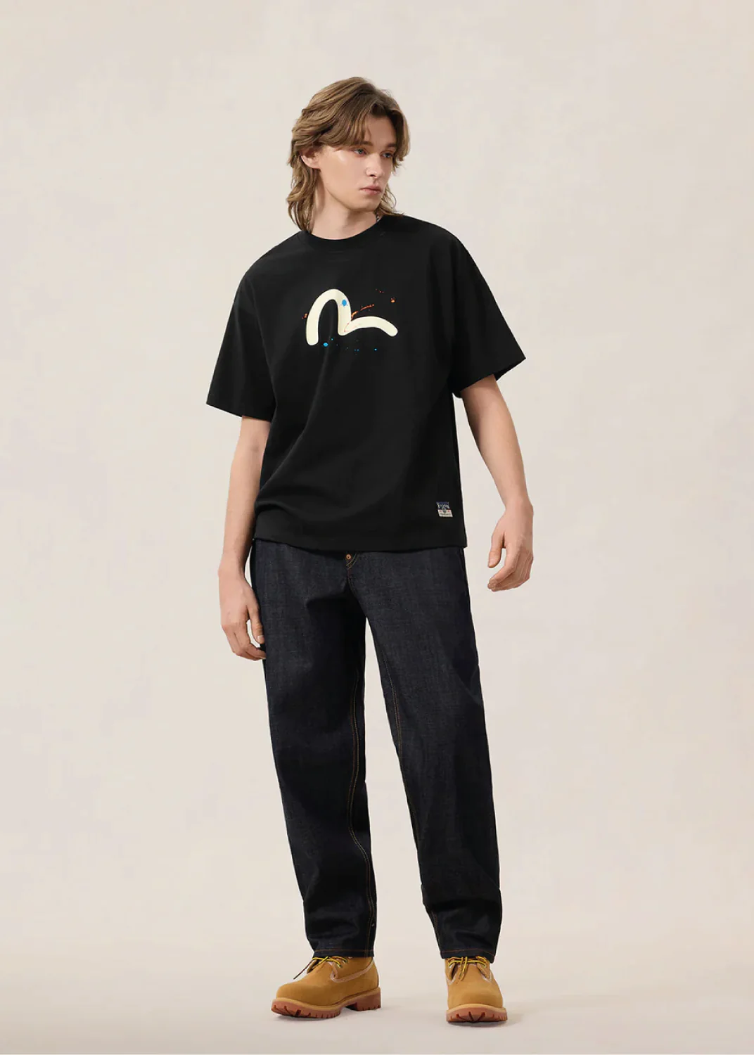 Evisu T-Shirt da uomo manica corta Seagull Daicock Splash nera - Image 3