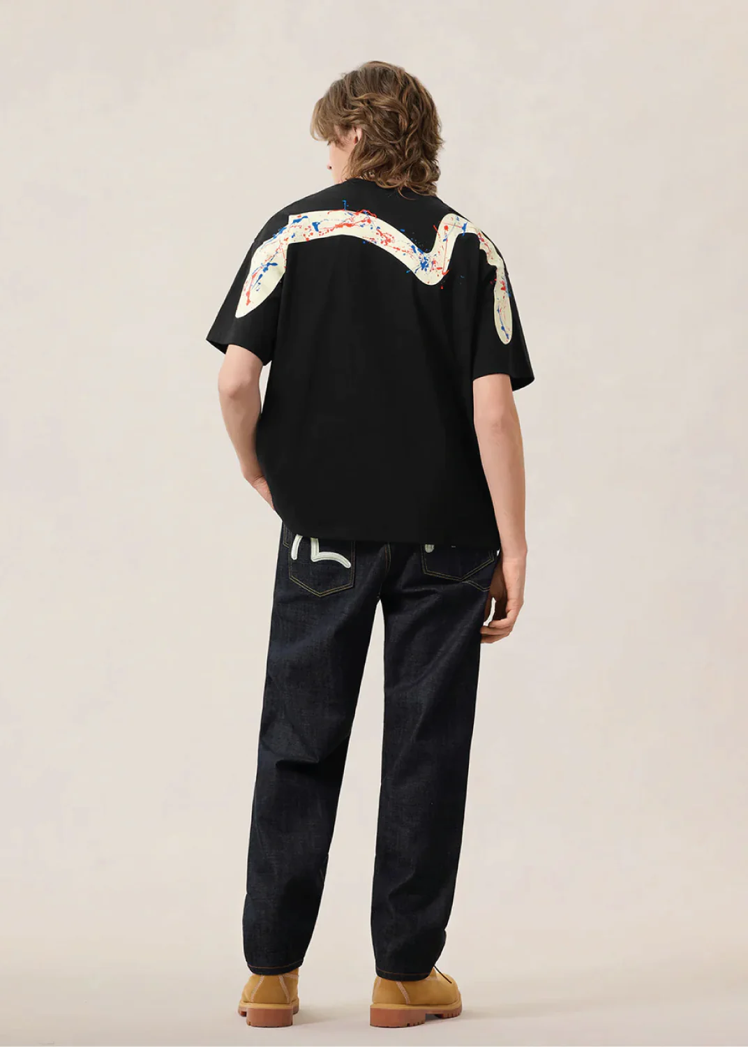 Evisu T-Shirt da uomo manica corta Seagull Daicock Splash nera - Image 4