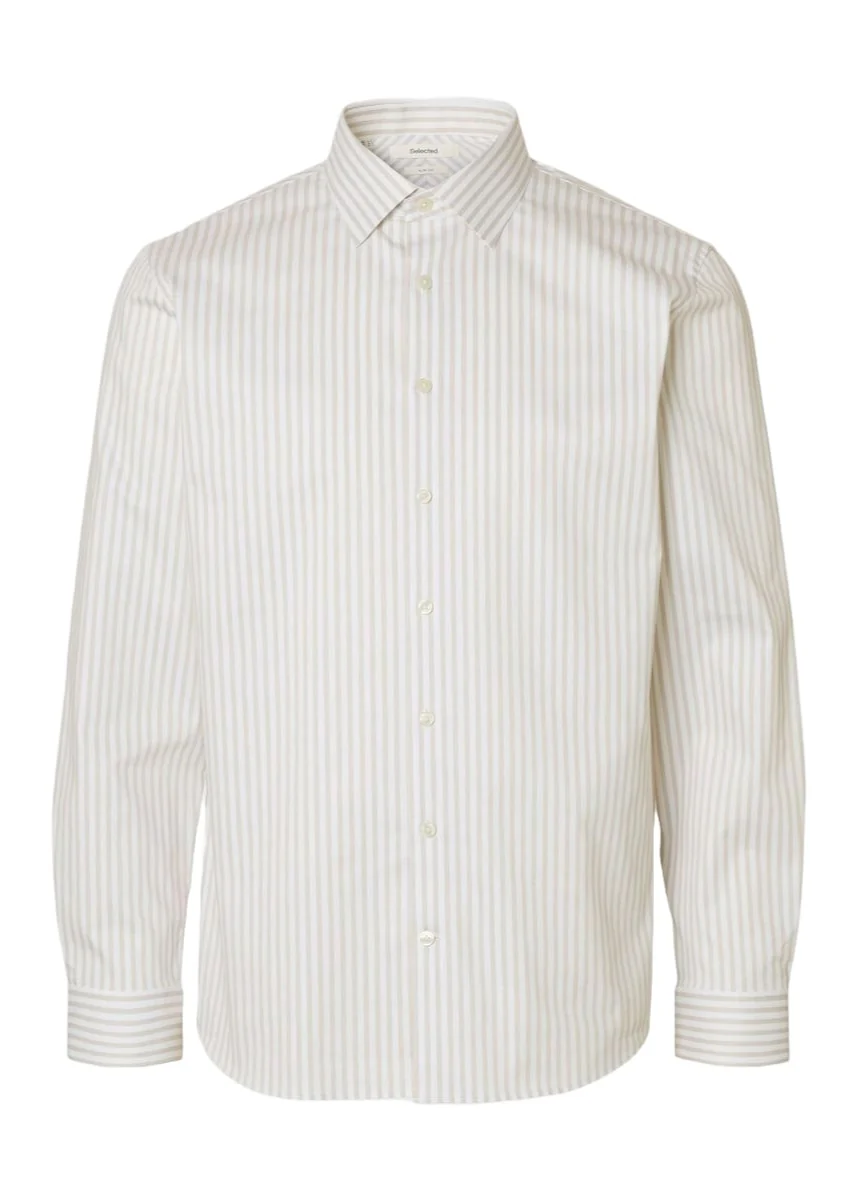 Selected Camicia a righe da uomo Slim Fit Beige