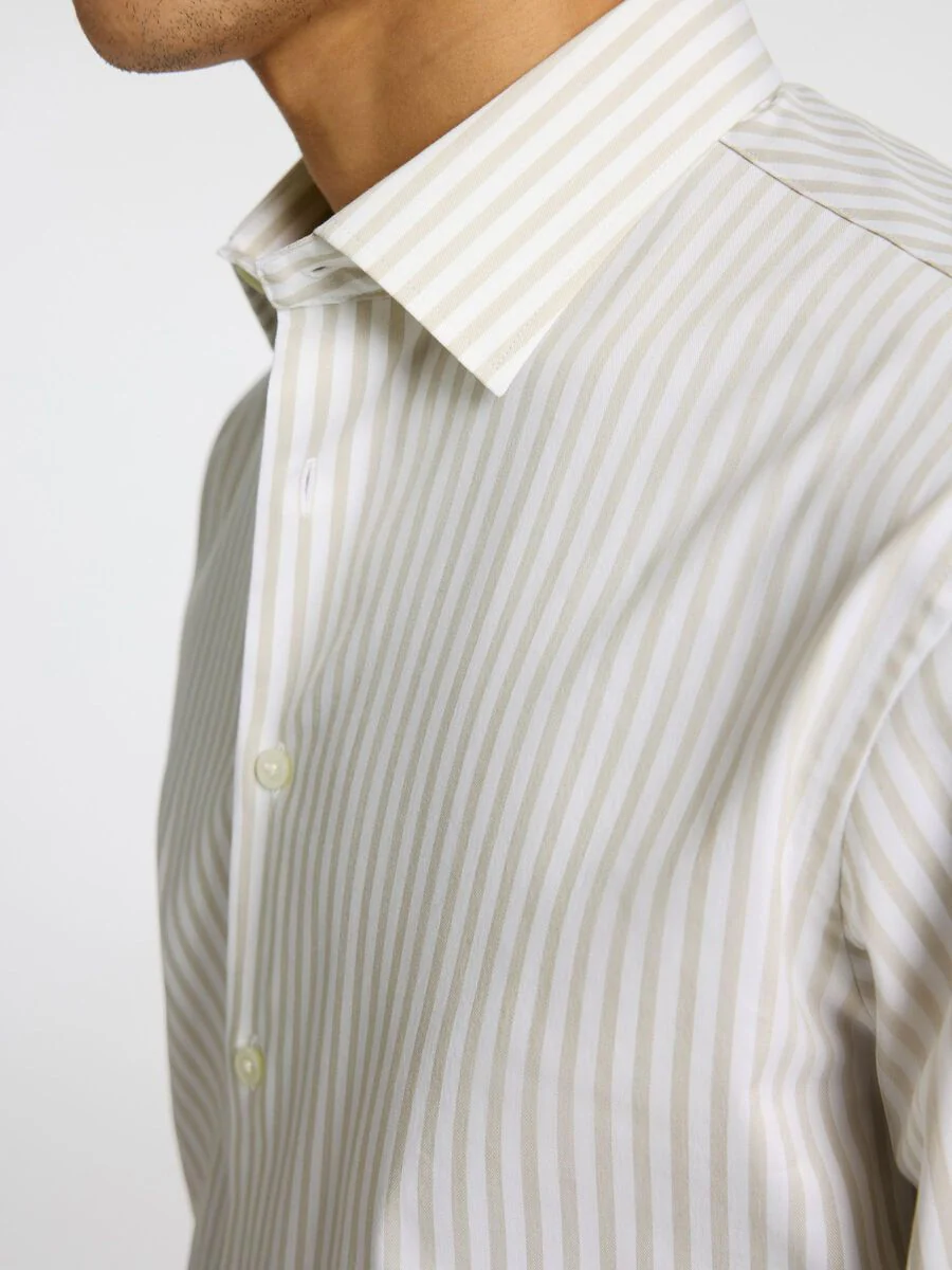 Selected Camicia a righe da uomo Slim Fit Beige - Image 4