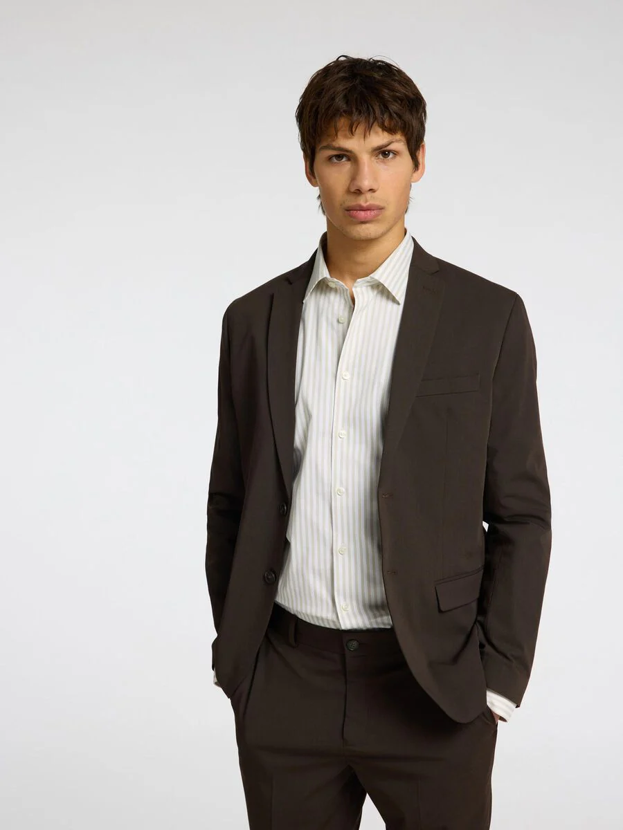 Selected Camicia a righe da uomo Slim Fit Beige - Image 5