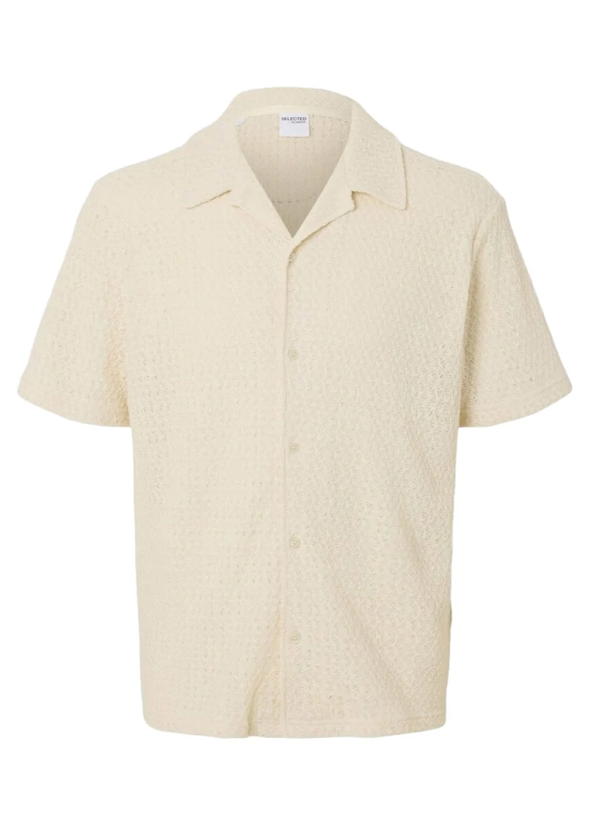 Selected Maglia di cotone con bottoni da uomo Relax beige