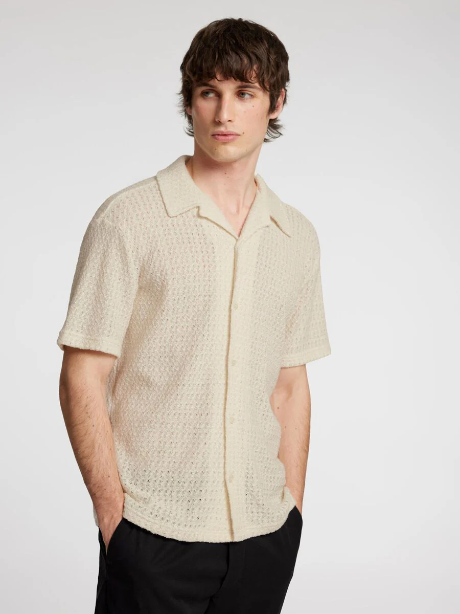 Selected Maglia di cotone con bottoni da uomo Relax beige - Image 2