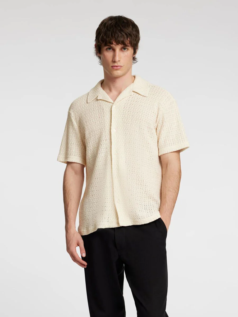 Selected Maglia di cotone con bottoni da uomo Relax beige - Image 3