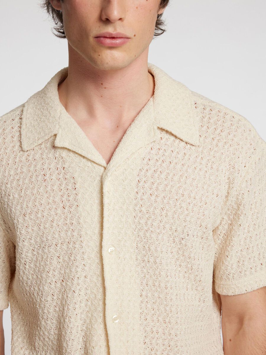 Selected Maglia di cotone con bottoni da uomo Relax beige - Image 4