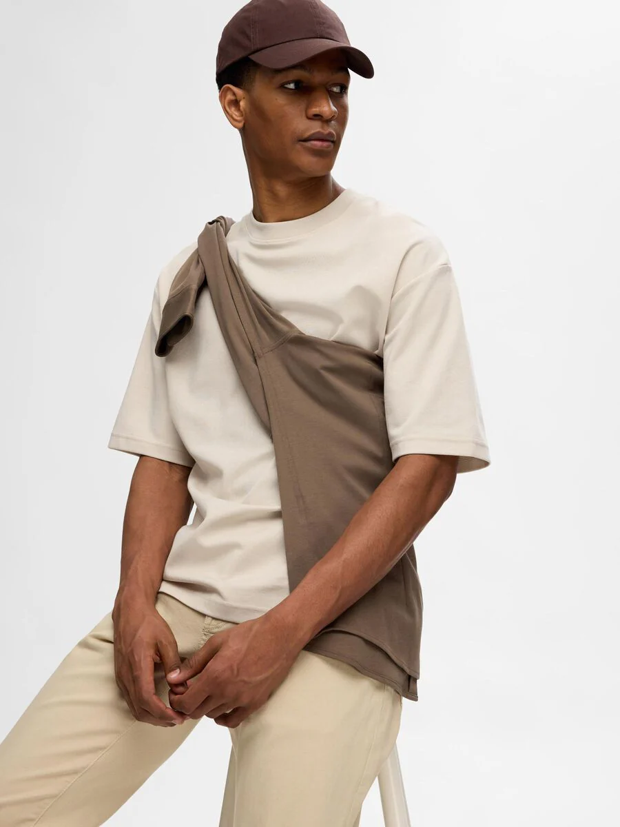 Selected T-Shirt da uomo manica corta Loose Oscar Beige - Image 2