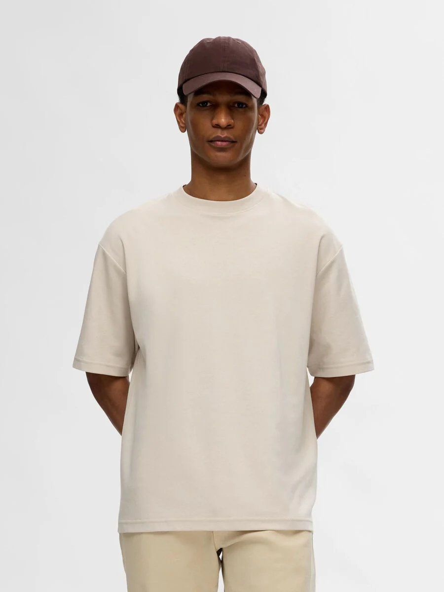 Selected T-Shirt da uomo manica corta Loose Oscar Beige - Image 3