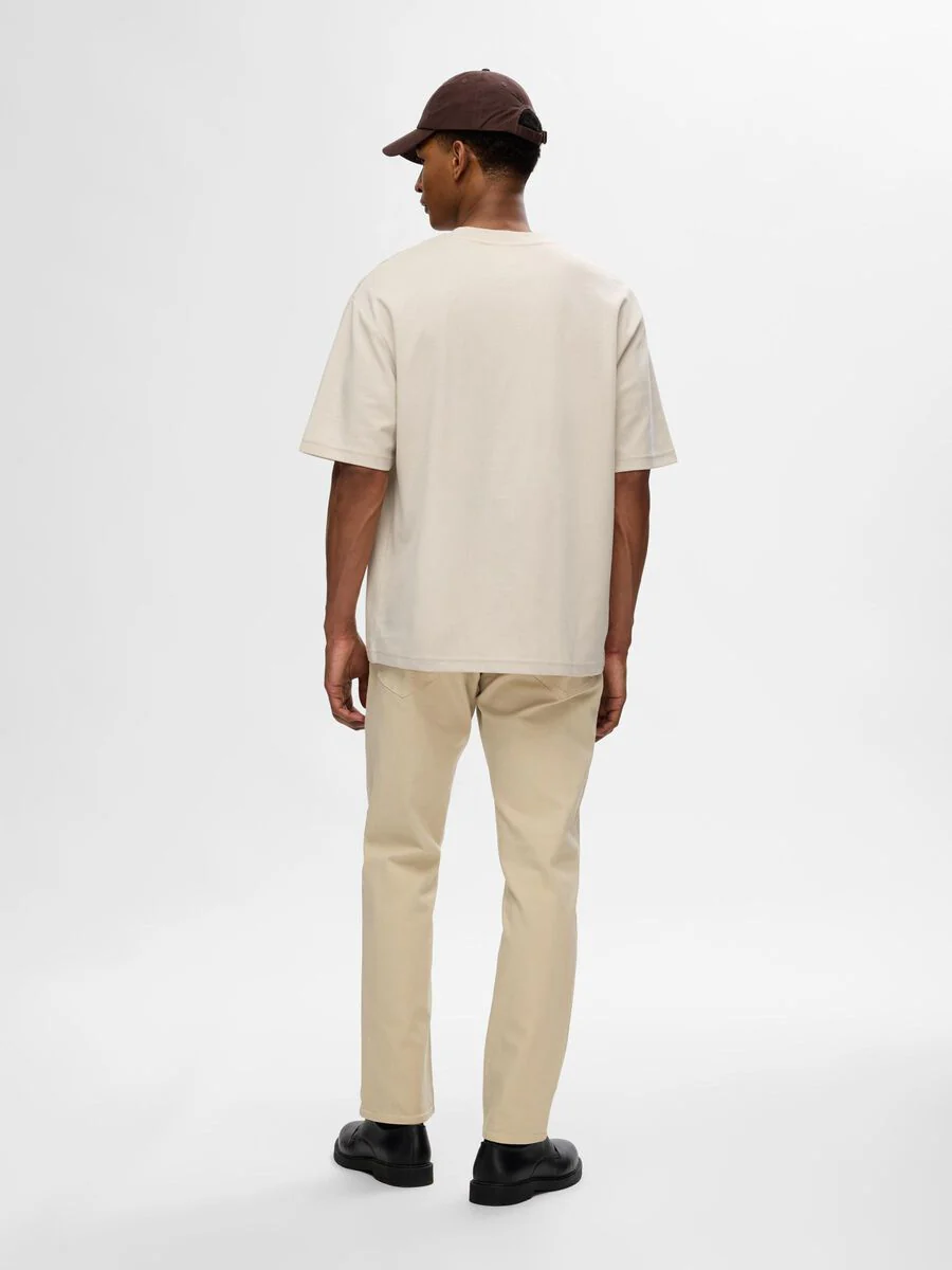 Selected T-Shirt da uomo manica corta Loose Oscar Beige - Image 4
