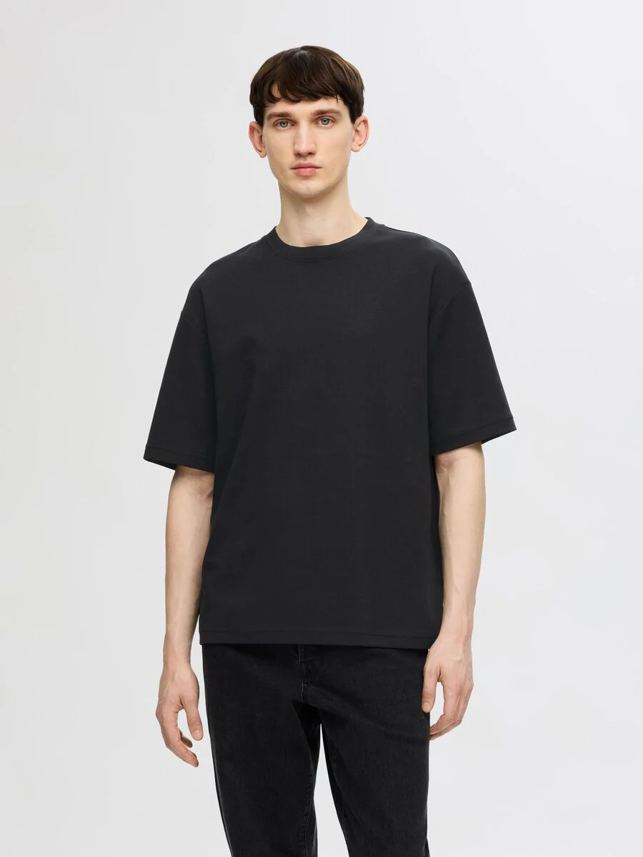 Selected T-Shirt da uomo manica corta Loose Oscar Nera - Image 3