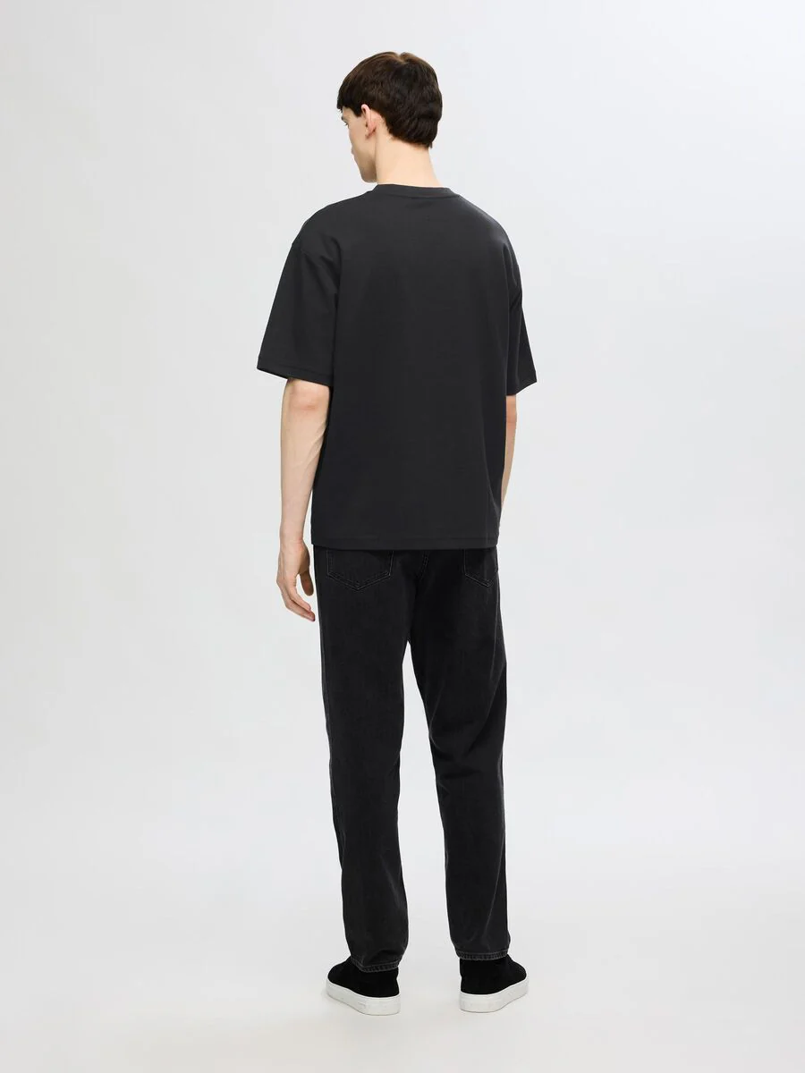 Selected T-Shirt da uomo manica corta Loose Oscar Nera - Image 4