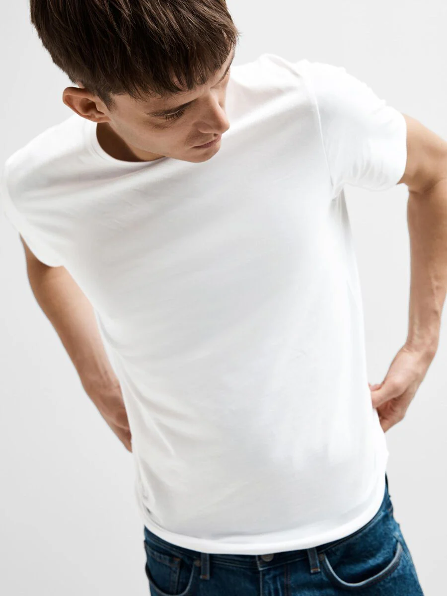 Selected T-Shirt da Uomo manica corta Pima Bianca - Image 3