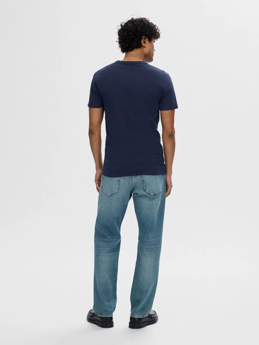 Selected T-Shirt da Uomo manica corta Pima Blu - Image 3