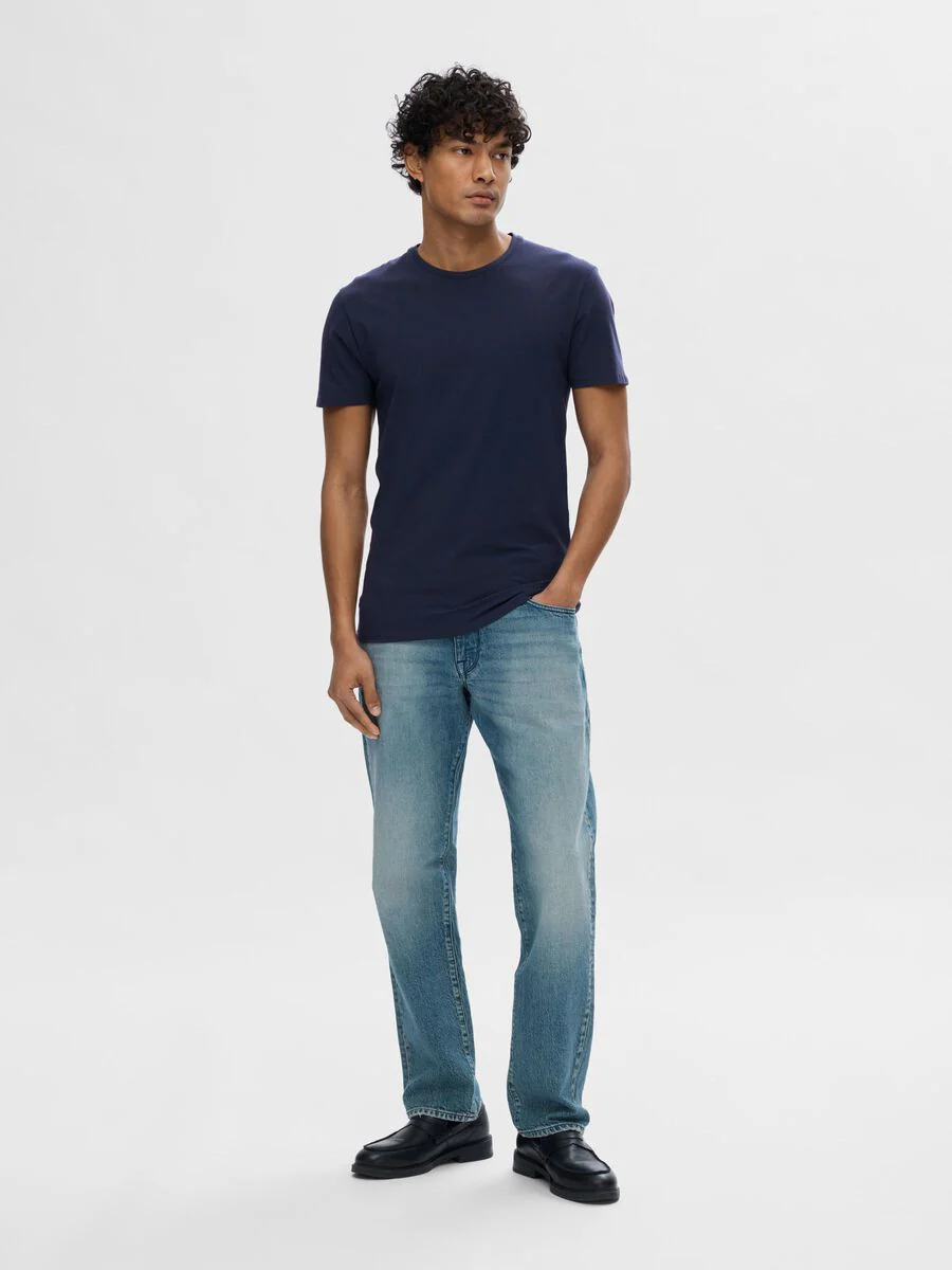 Selected T-Shirt da Uomo manica corta Pima Blu - Image 4