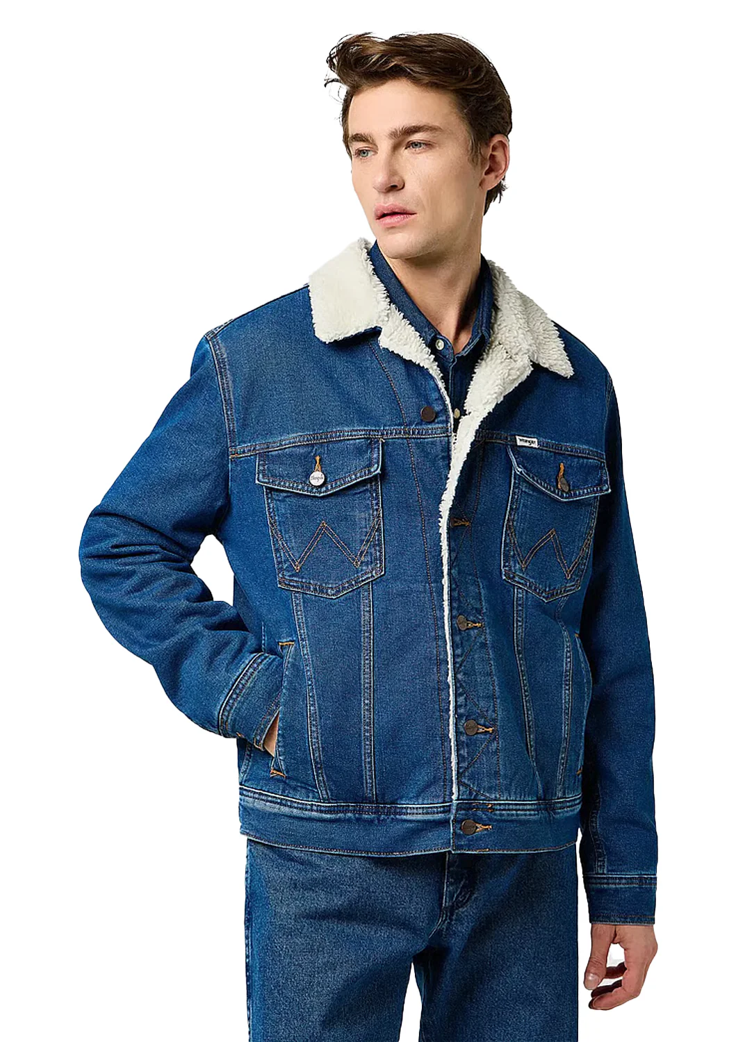 Wrangler Giacca da uomo in jeans con pelliccia Sherpa Classic