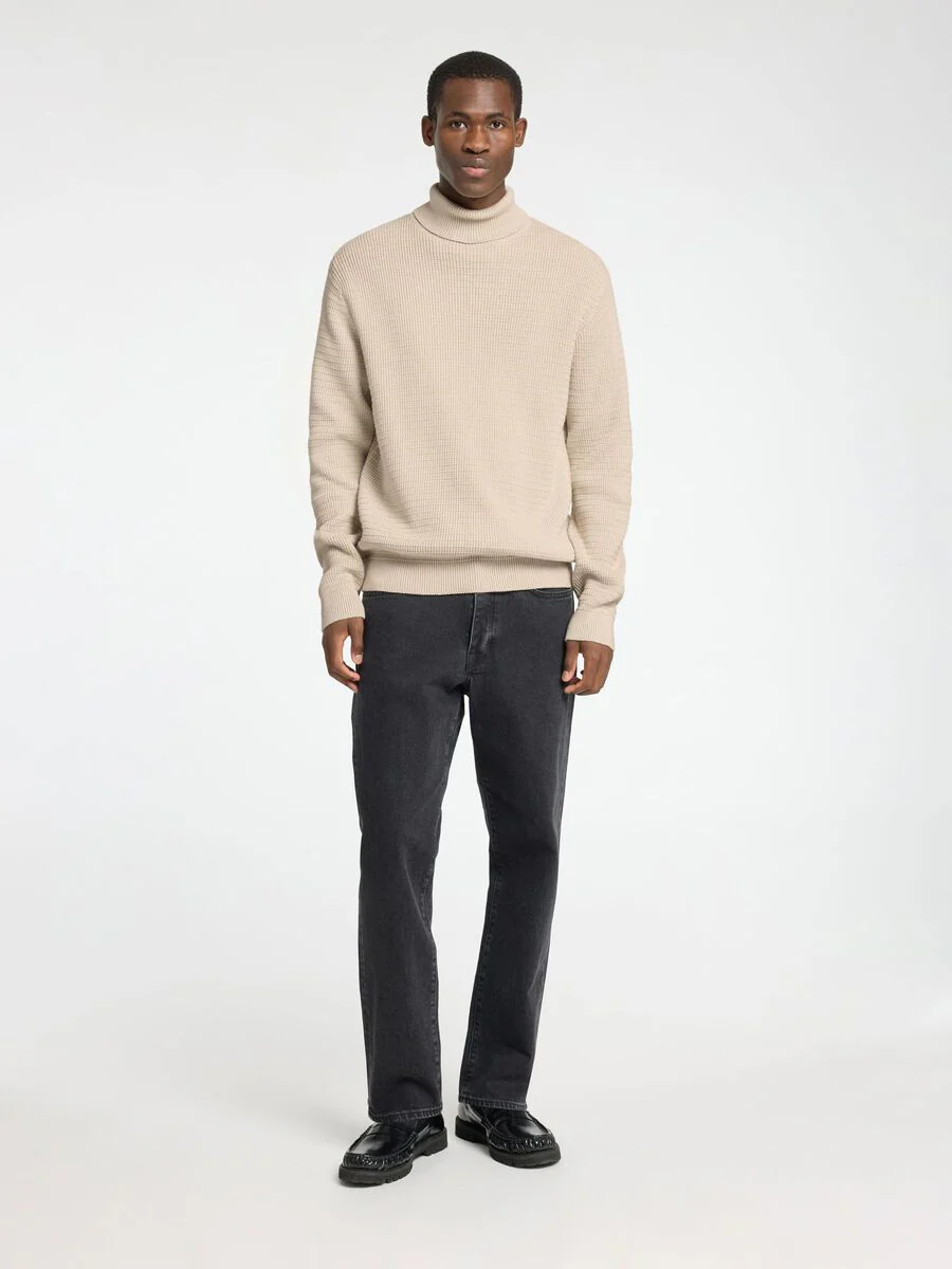Selected Maglia collo alto in cotone da uomo Structured panna - Image 5