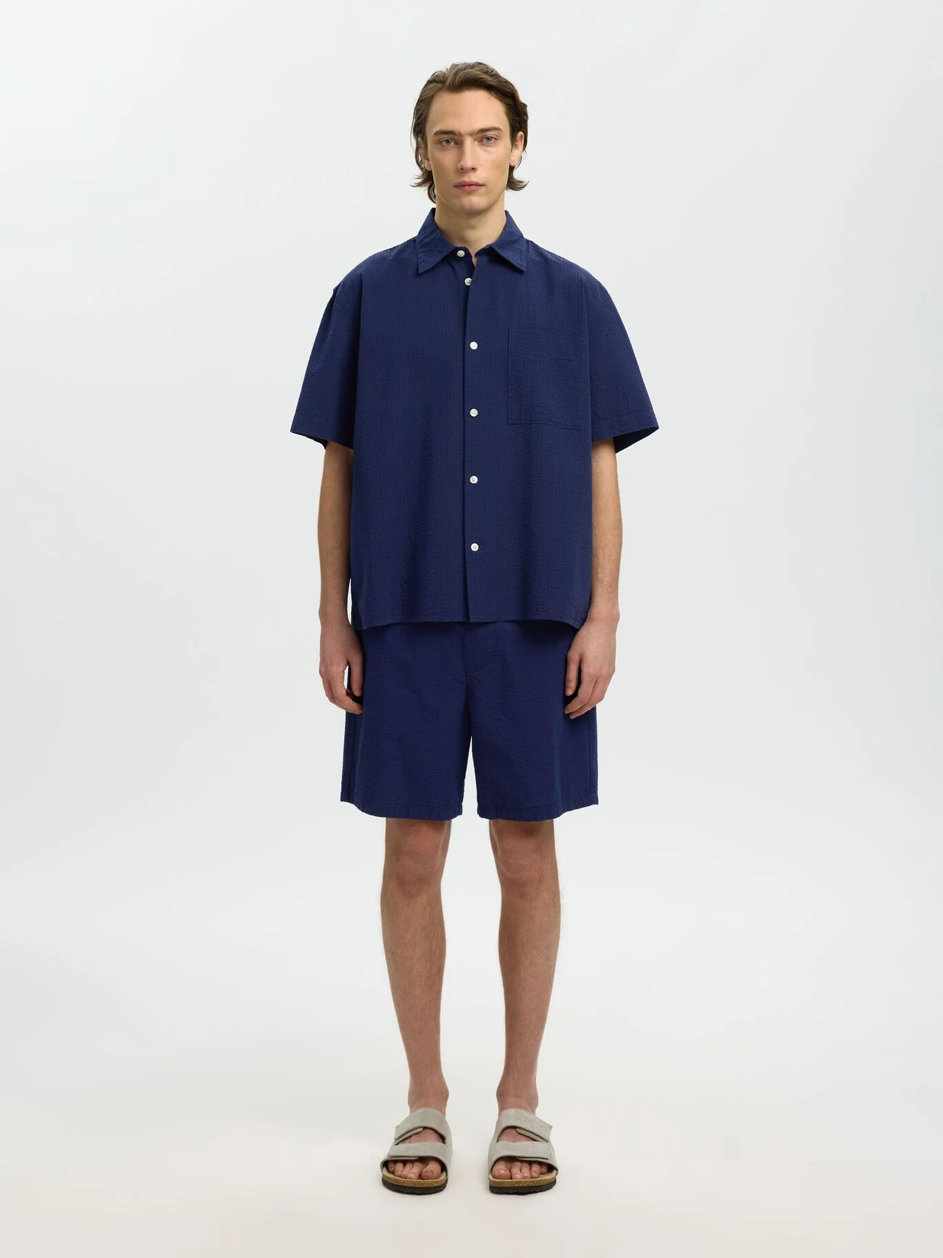 Selected Pantaloncino da uomo Stuart seersucker blu - Image 4