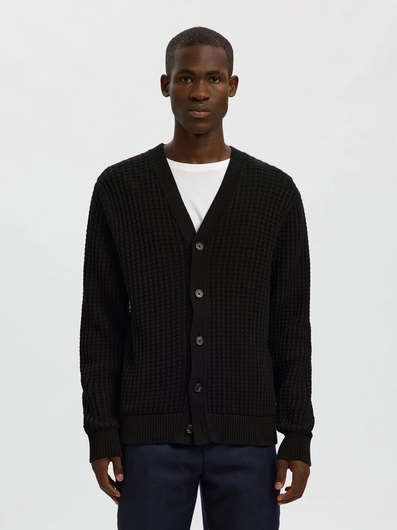 Selected Cardigan in cotone da uomo Tom nero - Image 3