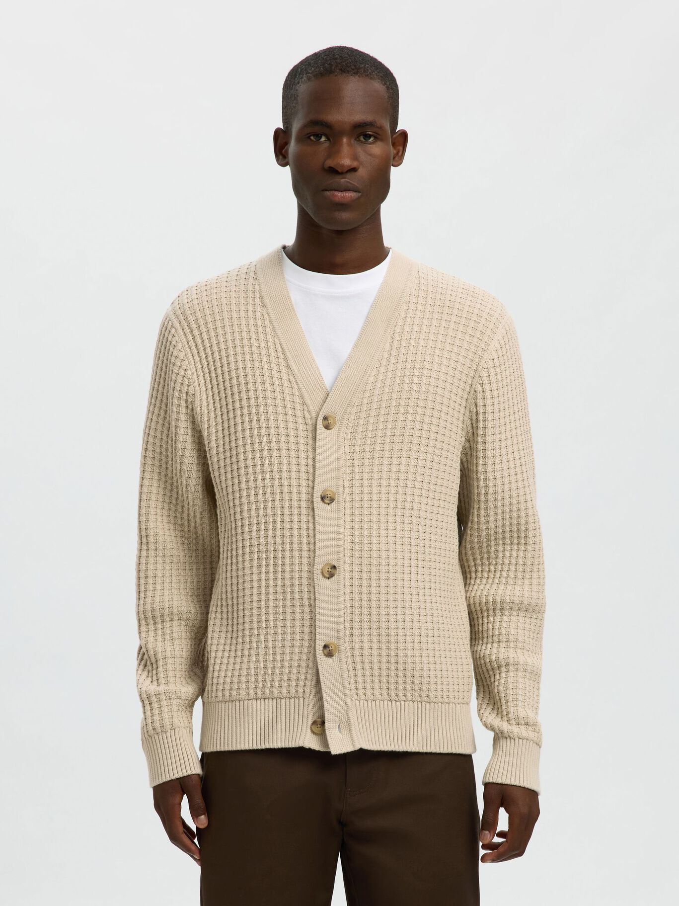Selected Cardigan in cotone da uomo Tom beige - Image 3