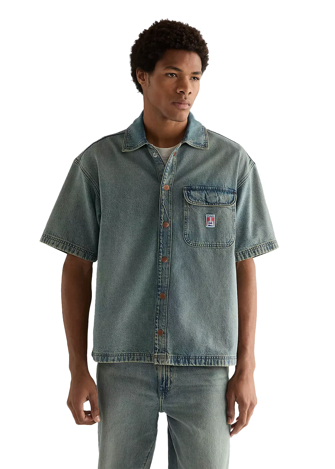 Wrangler Camicia di jeans da uomo a manica corta Toughlite Relaxed