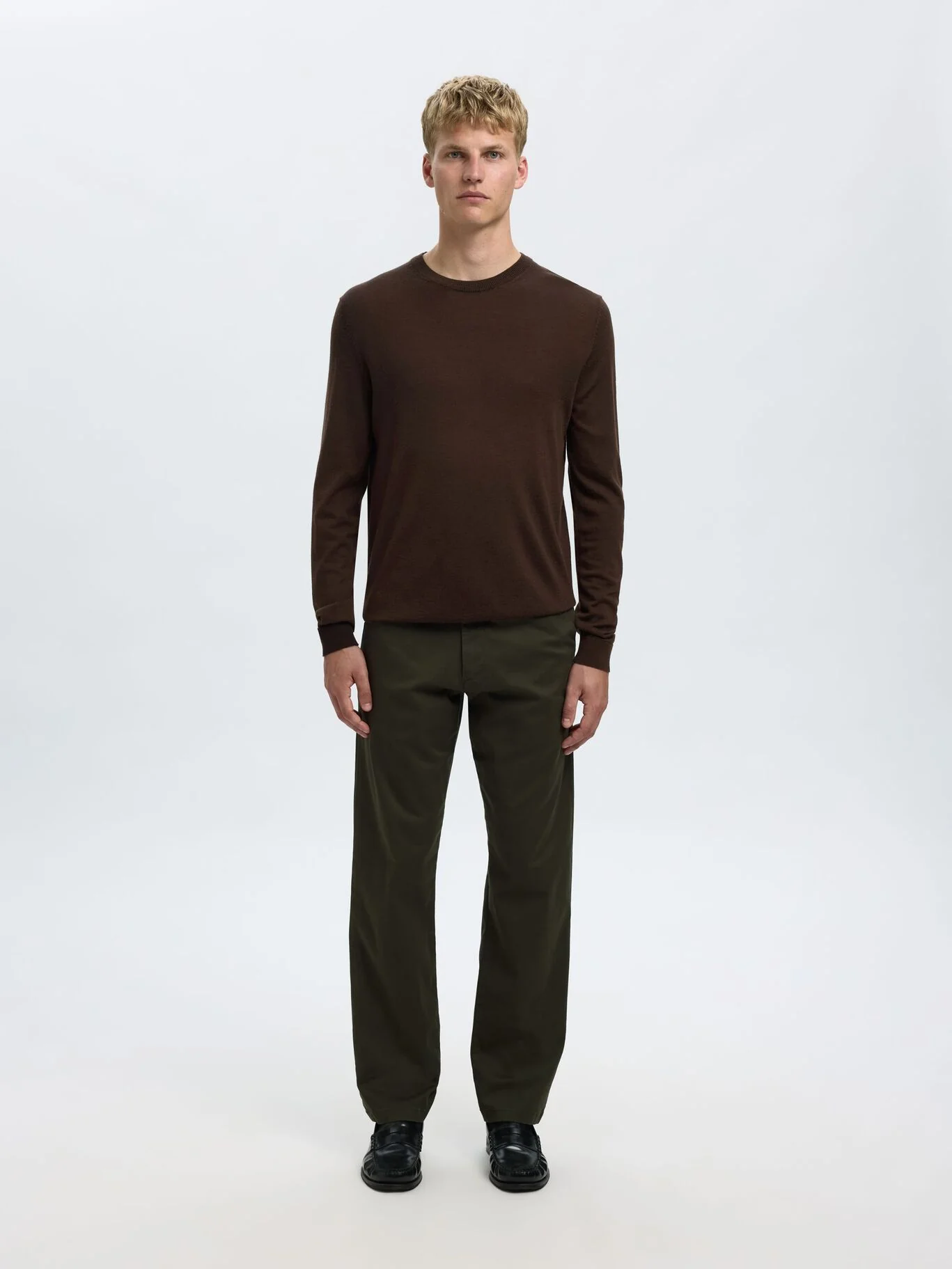 Selected Maglia girocollo da uomo Tray marrone - Image 3