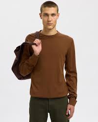 Selected Maglia girocollo in lana merino da uomo Tray marrone - Image 3