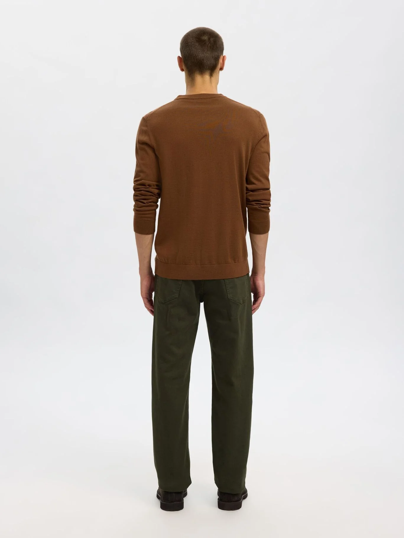 Selected Maglia girocollo in lana merino da uomo Tray marrone - Image 4