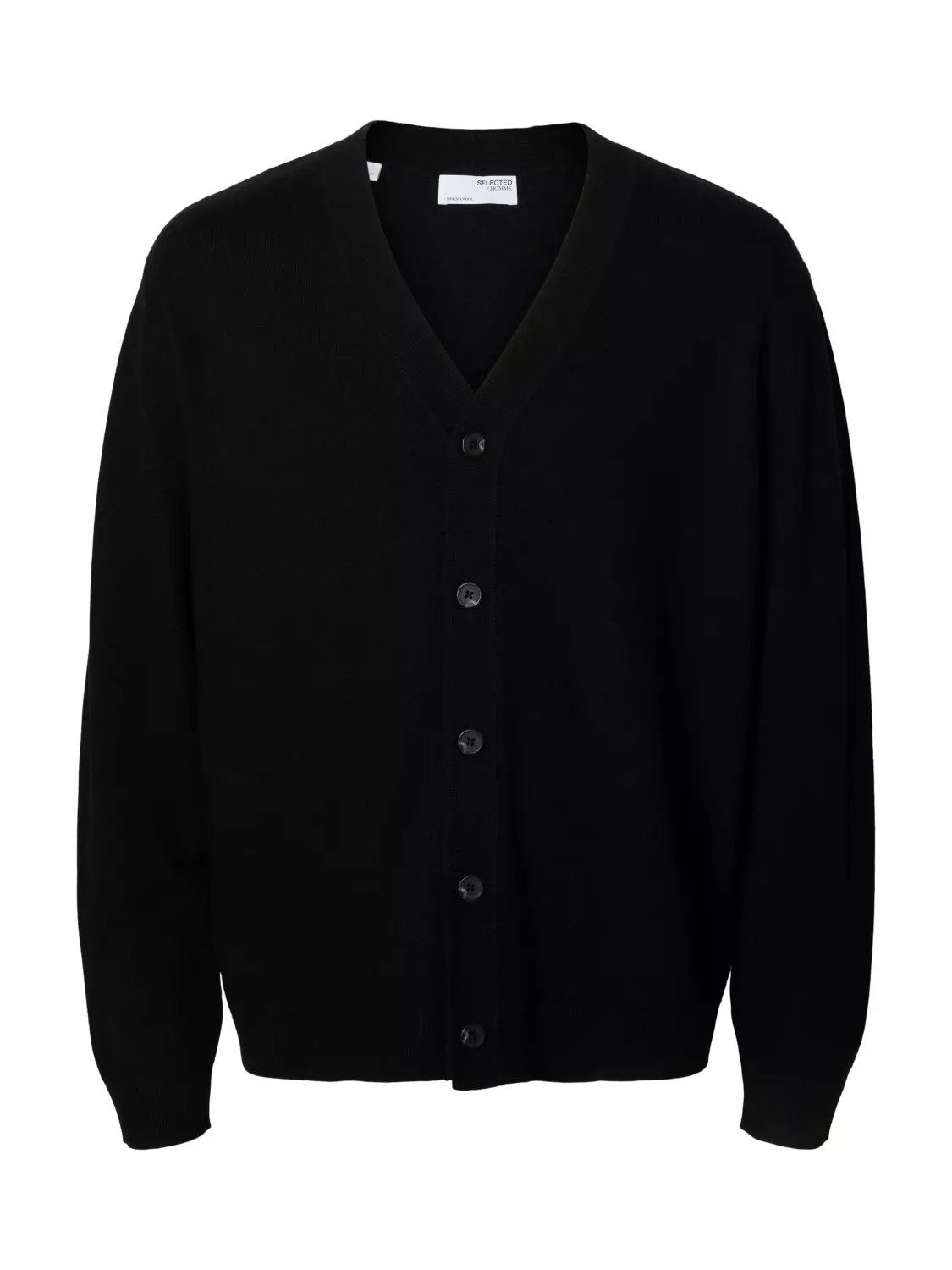Selected Cardigan da uomo in lana merino Tray nero