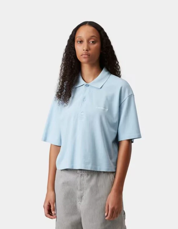 Carhartt Polo da donna manica corta Script celeste - Image 3