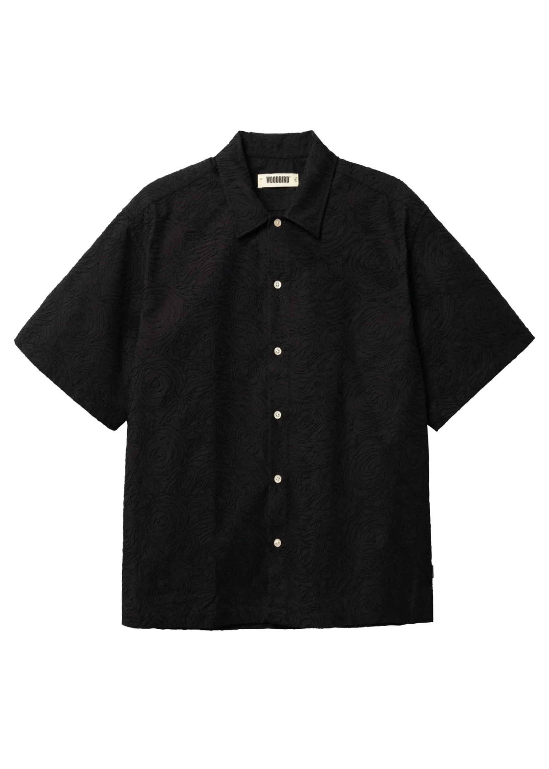 Woodbird Camicia da uomo manica corta Wang Embroidery nera