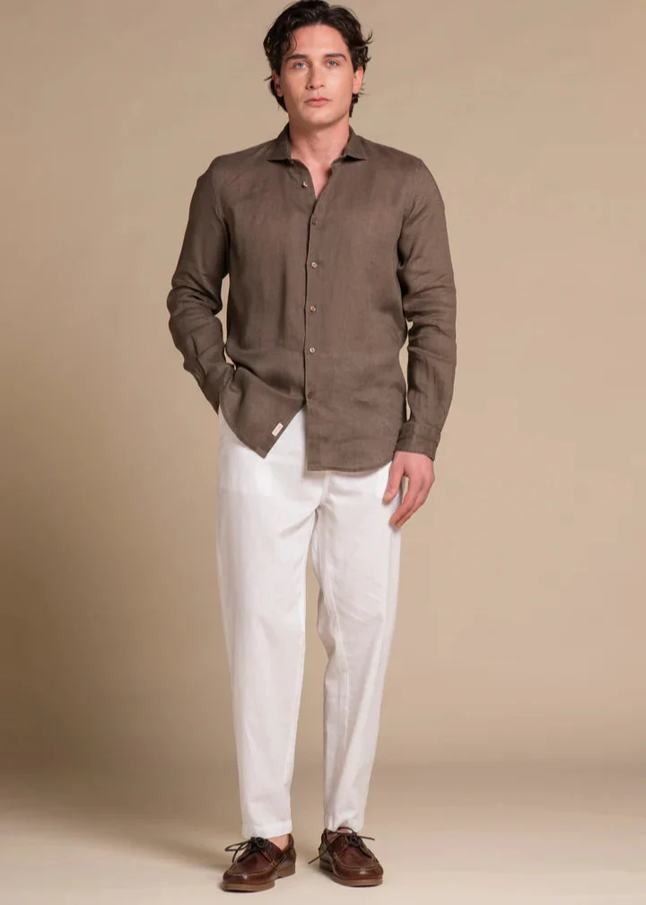 Impure Camicia da uomo in lino manica corta Will marrone - Image 2