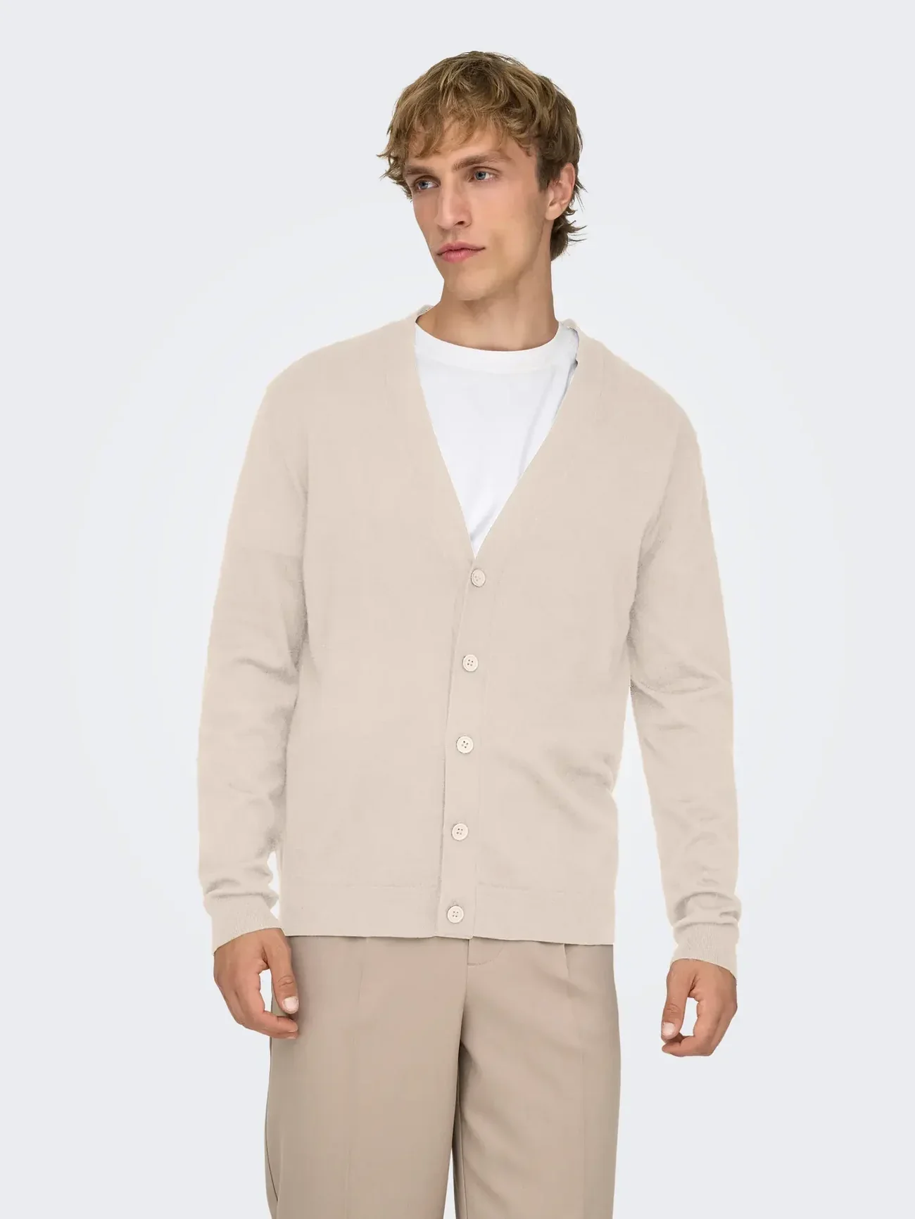 Only & Sons Cardigan con bottoni da uomo Wyler beige - Image 2